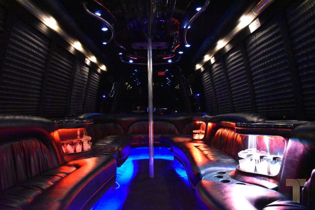 Limo Bus interior lit for a night out