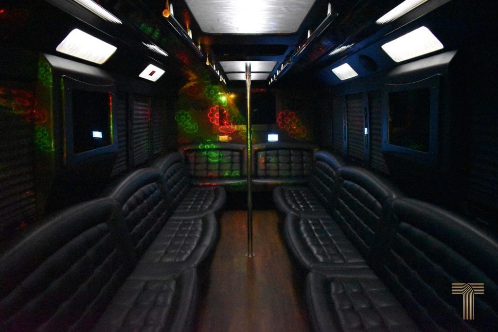 Inside the Time Limo Party Bus, lights on